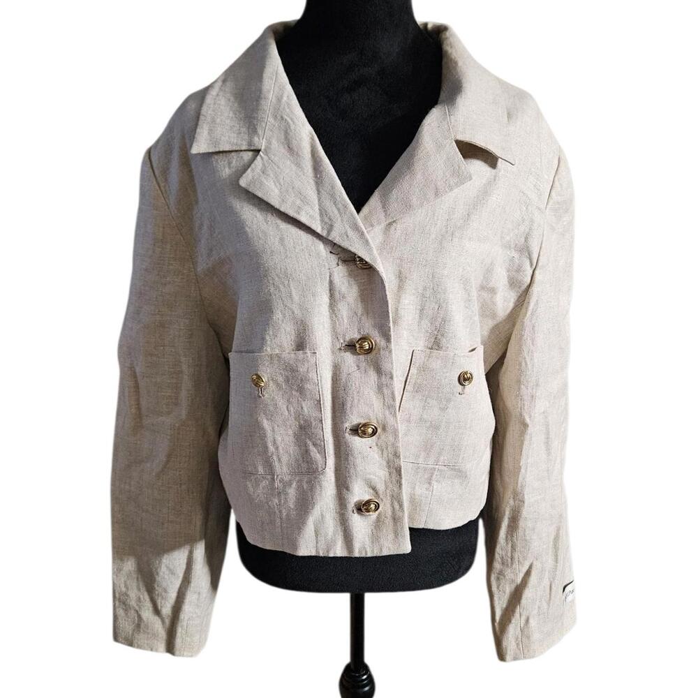 Cosmopolitan Vintage Beige Linen Blend Cropped Blazer Gold Buttons Size M/L